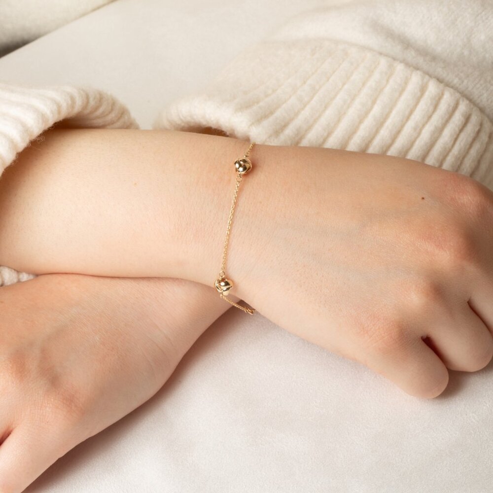 14K Solid Yellow Gold Intertwined Love Knot LoveKnot Adjustable Bracelet